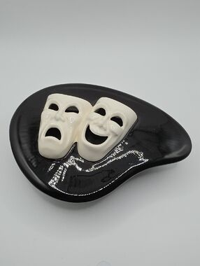 VINTAGE Comedy & Tragedy Drama Mask Ceramic Trinket Dish / Jewelry Box